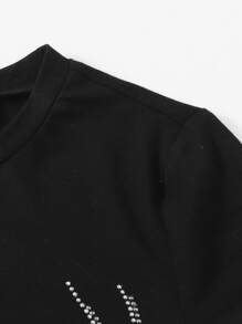 SHEIN EZwear Áo thun Pha lê kim cương Đồ họa Giải trí - màu đen - Xem 3