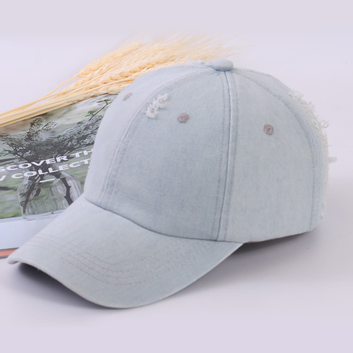 

Solid Ripped Baseball Cap, Dusty blue