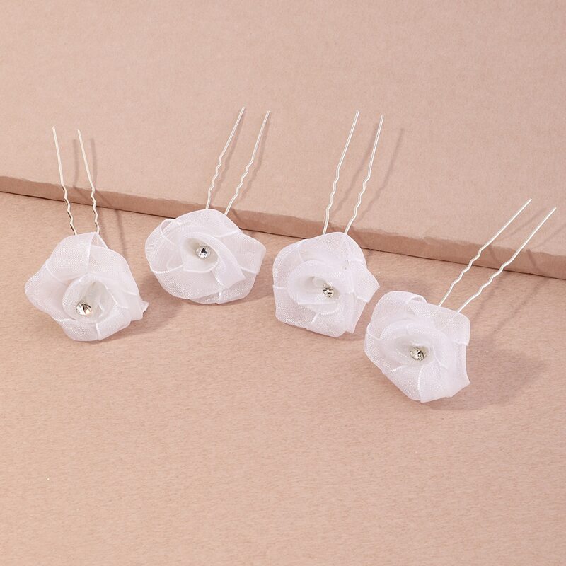 

4pcs Flower Hairpin, White