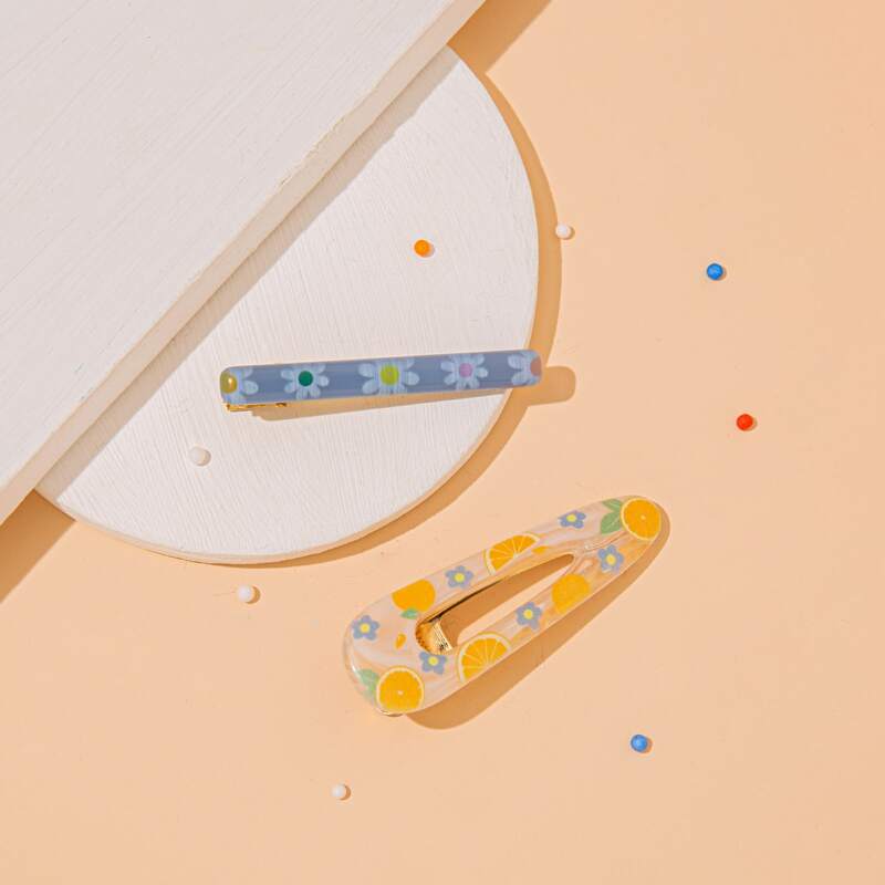

2pcs Lemon Graphic Hair Clip, Multicolor