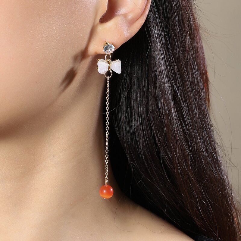 

1pair Rhinestone Decor Butterfly Drop Earrings, Multicolor