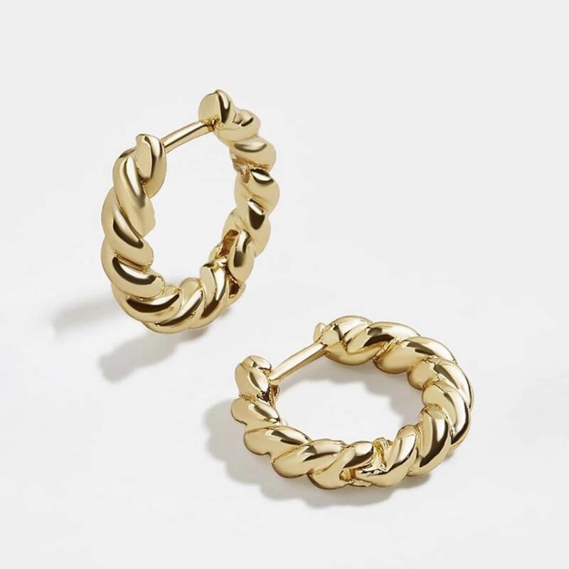 

2pcs Twist Hoop Earrings, Gold