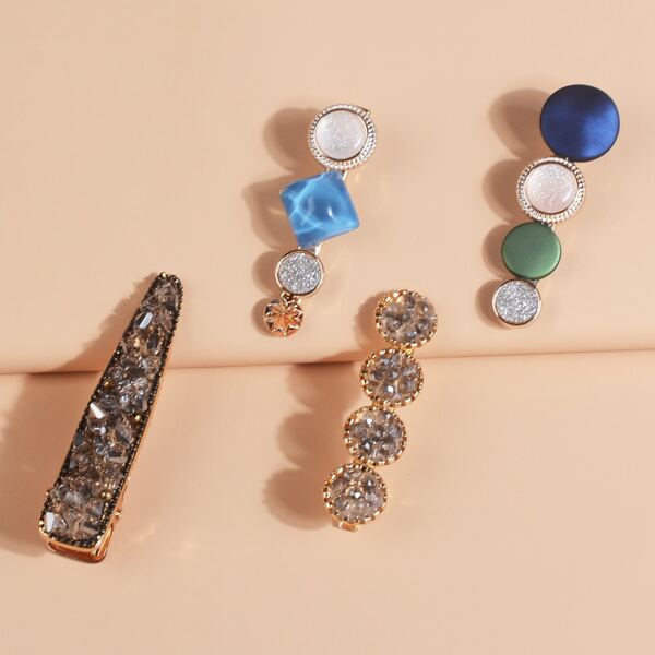 

4pcs Girls Rhinestone Detail Hair Clip, Multicolor