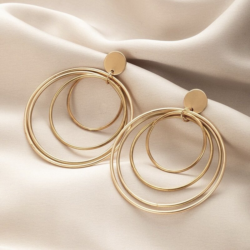 

1pair Layered-Ring Drop Earrings, Gold