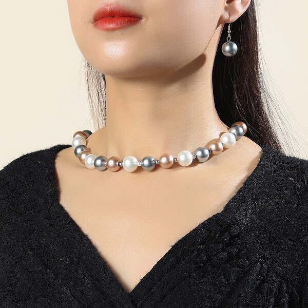

3pcs Faux Pearl Decor Jewelry Set, Multicolor