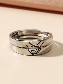 2pcs Couple Ring - Antique Silver - View 1