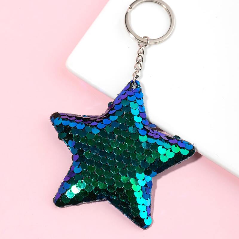 

Sequin Star Keychain, Green