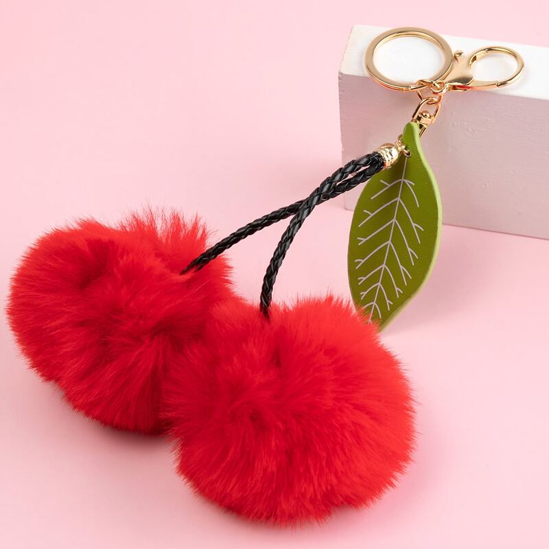 

Fluffy Cherry Keychain, Red