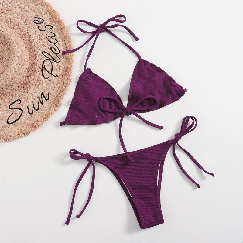 

Lettuce Halter Tie Side Bikini Swimsuit, Purple