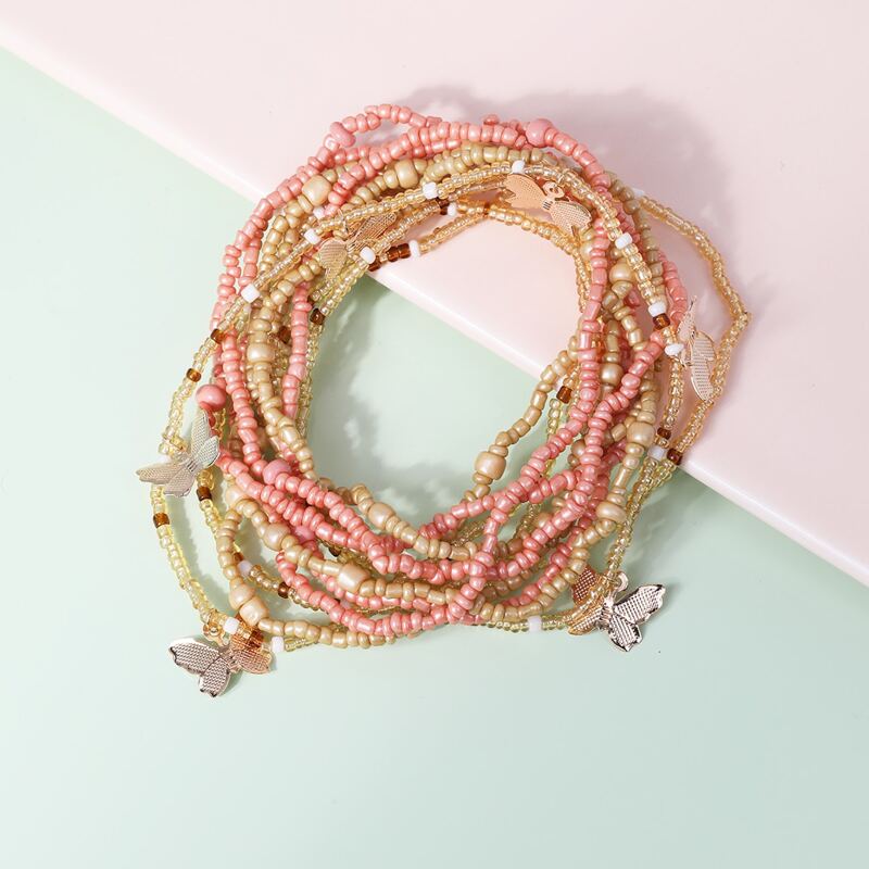 

3pcs Butterfly Charm Beaded Bracelet, Multicolor