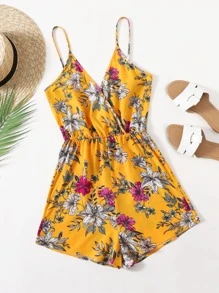 SHEIN VCAY Floral Print Slip Romper - Multicolor - View 1