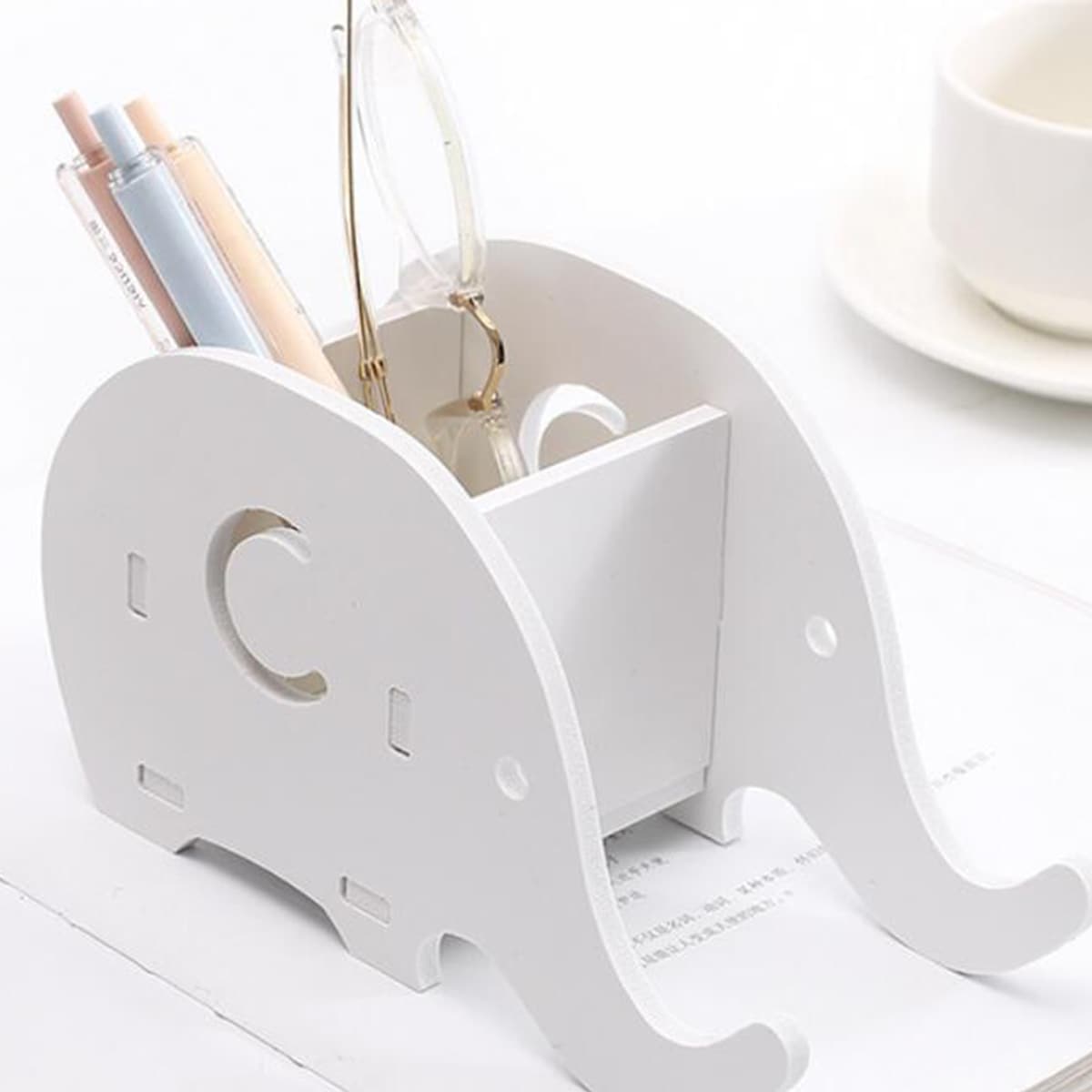 

1pc DIY Elephant Shaped Pen Holder, White