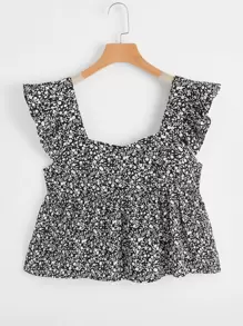 SHEIN Ruffle Strap Ditsy Floral Ruffle Hem Top - Multicolor - View 1
