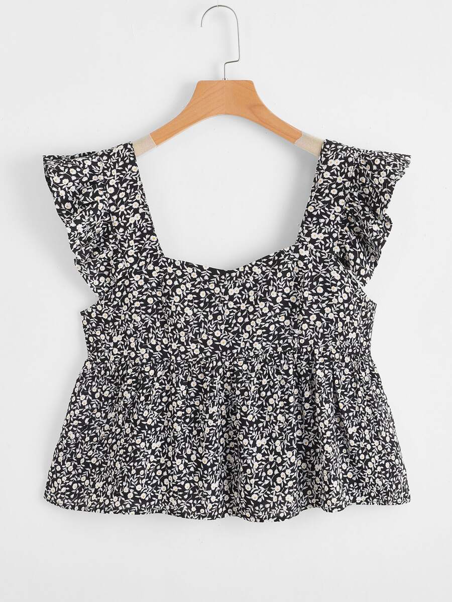 SHEIN Ruffle Strap Ditsy Floral Ruffle Hem Top - Multicolor - View 1