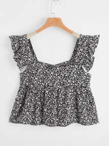 SHEIN Ruffle Strap Ditsy Floral Ruffle Hem Top - Multicolor - View 2