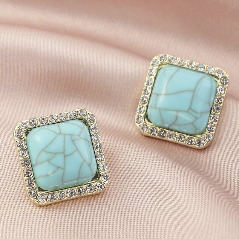 

1pair Rhinestone Decor Stud Earrings, Blue