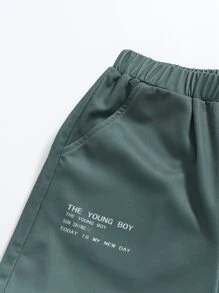 SHEIN Tween Boy Slogan Graphic Ombre Tee & Track Shorts Set - Dark Green - View 3