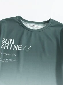 SHEIN Tween Boy Slogan Graphic Ombre Tee & Track Shorts Set - Dark Green - View 4