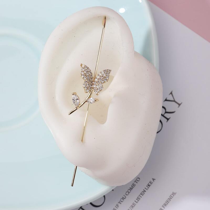 

Rhinestone Butterfly Ear Pin, Gold