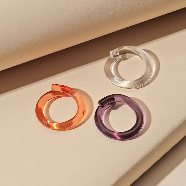 

3pcs Simple Solid Ring, Multicolor
