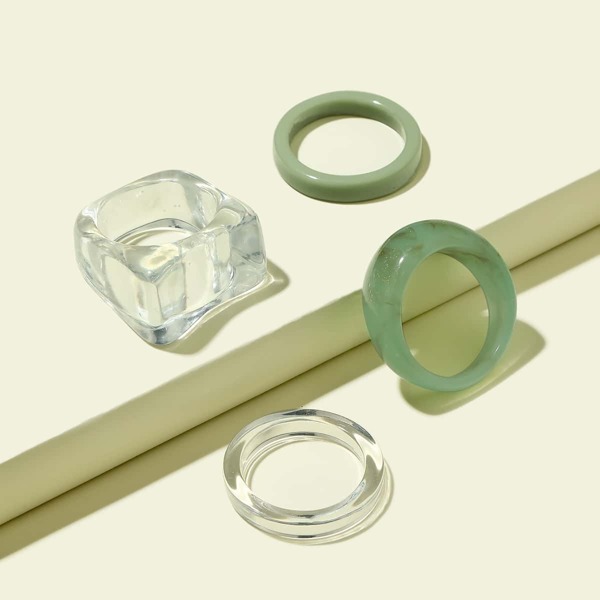

4pcs Simple Resin Ring, Multicolor