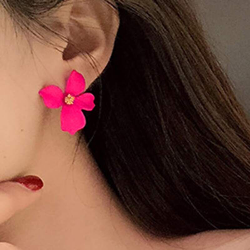 

1pair Flower Design Stud Earrings, Hot pink