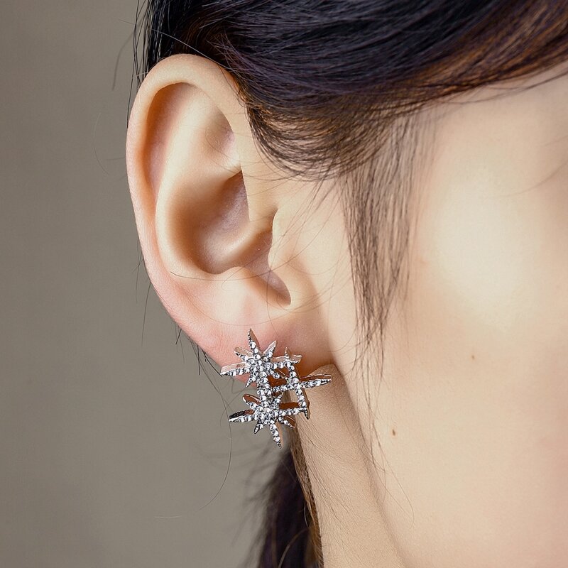 

1pair Rhinestone Decor Stud Earrings, Silver
