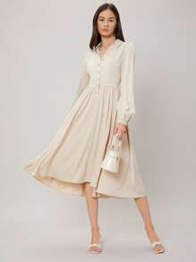 MOTF PREMIUM FLOWY SHIRT DRESS - Beige - View 1
