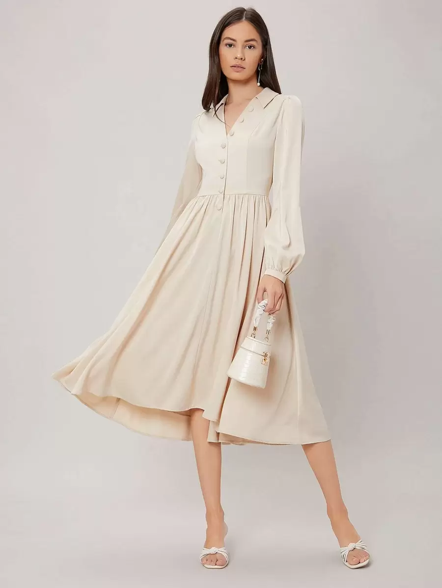 MOTF PREMIUM FLOWY SHIRT DRESS - Beige - View 1