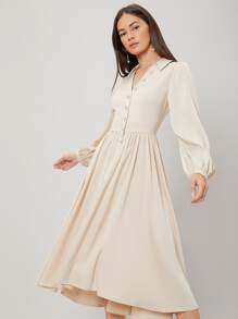 MOTF PREMIUM FLOWY SHIRT DRESS - Beige - View 5