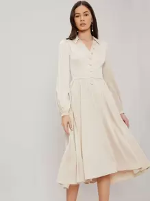 MOTF PREMIUM FLOWY SHIRT DRESS - Beige - View 7