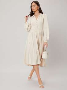 MOTF PREMIUM FLOWY SHIRT DRESS - Beige - View 9