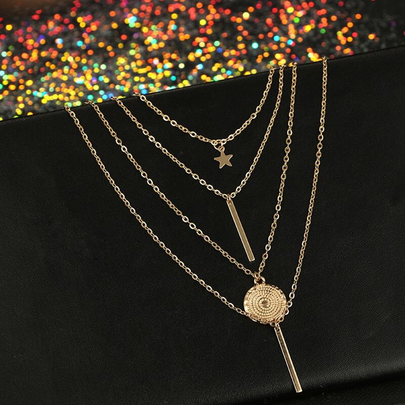 

Star Round Layered Necklace, Gold