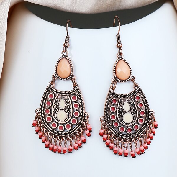 

Bead Tassel Charm Drop Earrings, Multicolor