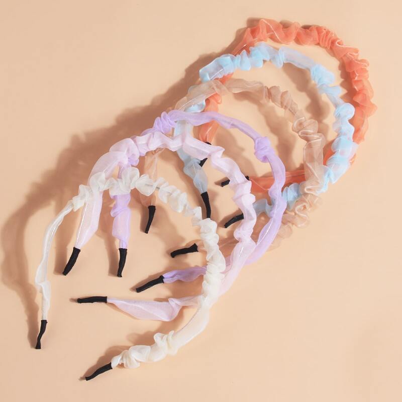 

6pcs Mesh Ruched Headband, Multicolor