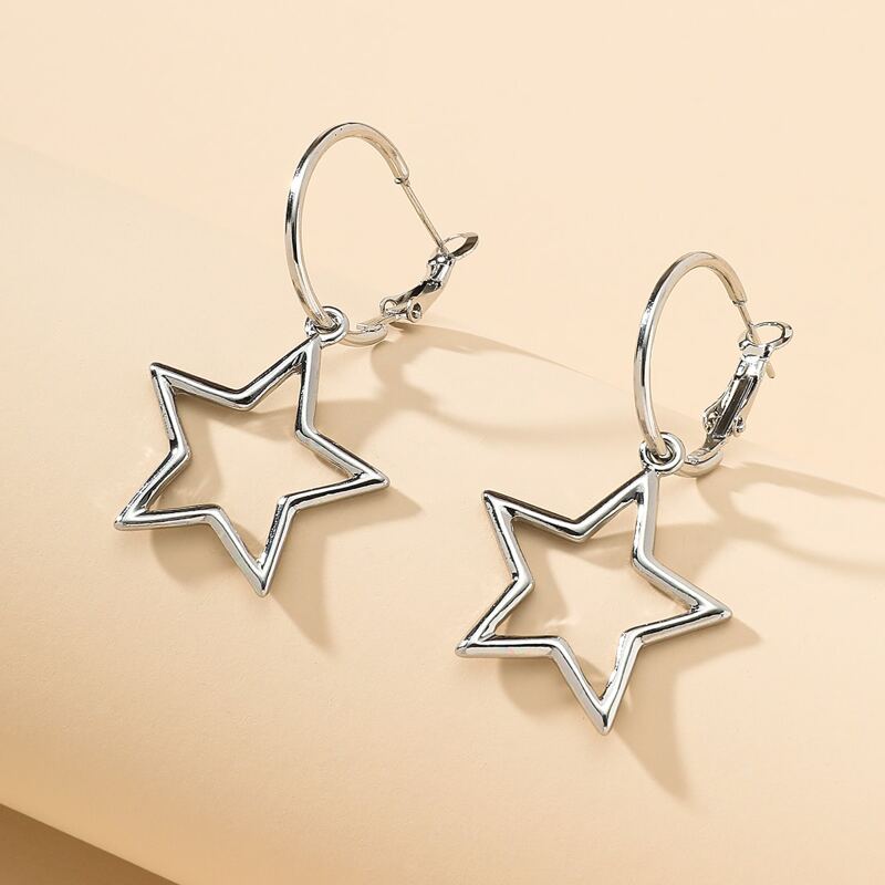 

1pair Star Design Earrings, Silver