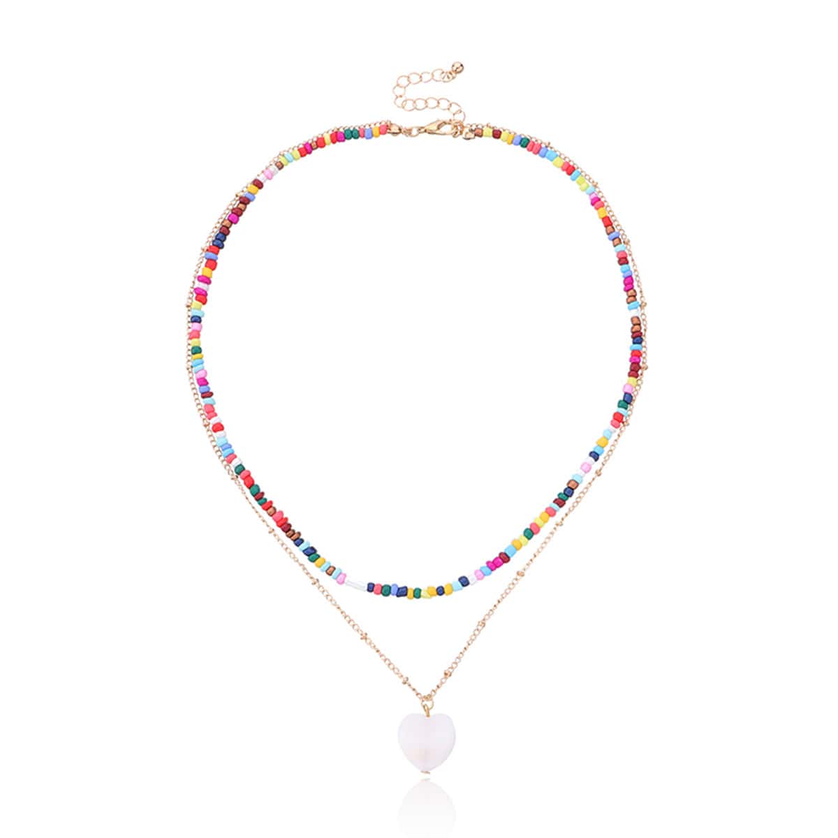 

Heart Beaded Layered Necklace, Multicolor