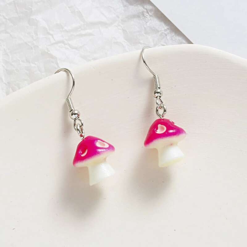 

1pair Mushroom Design Drop Earrings, Pink