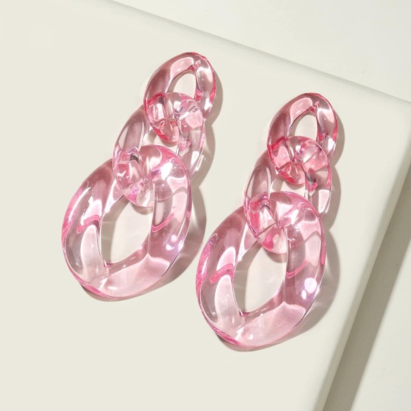 

Chain Design Drop Earrings, Baby pink