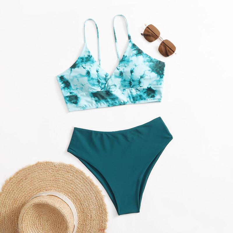 

Marble Print Wrap Bikini Swimsuit, Green