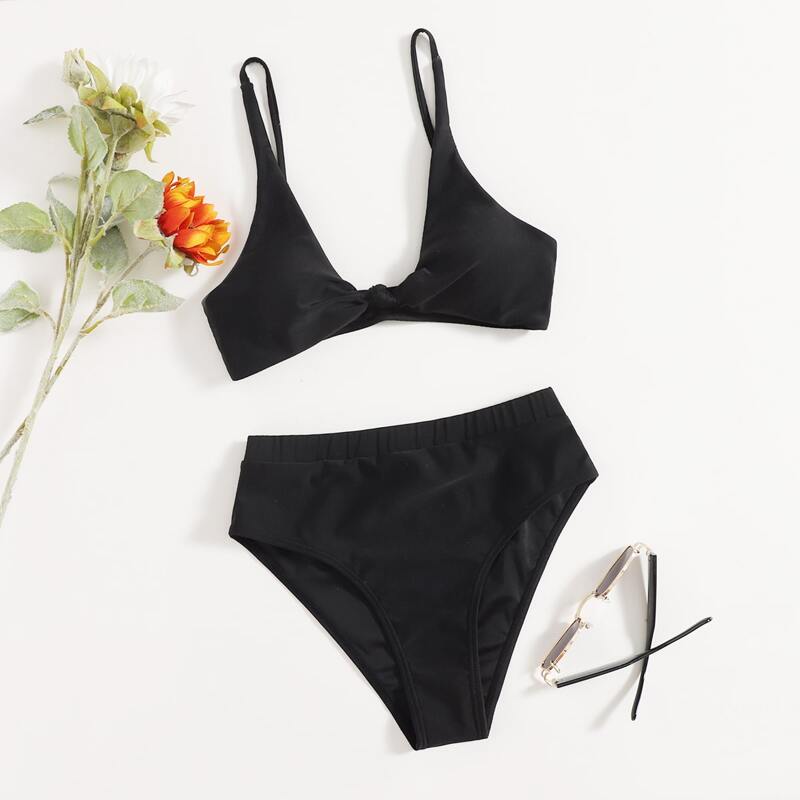 

Solid Knot Bikini Swimsuit, Black