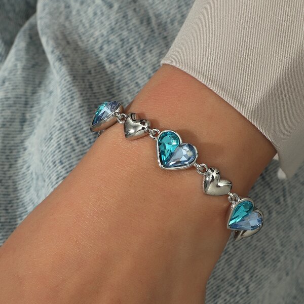 

Rhinestone Heart Bracelet, Blue