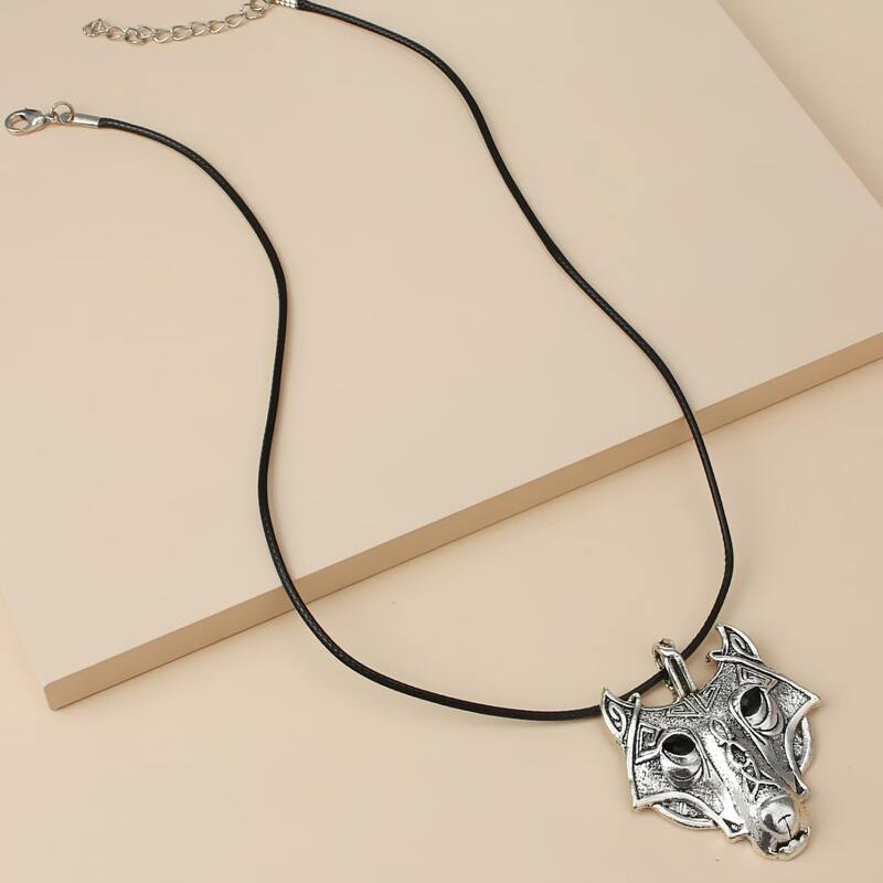 

Wolf Pendant Necklace, Antique silver