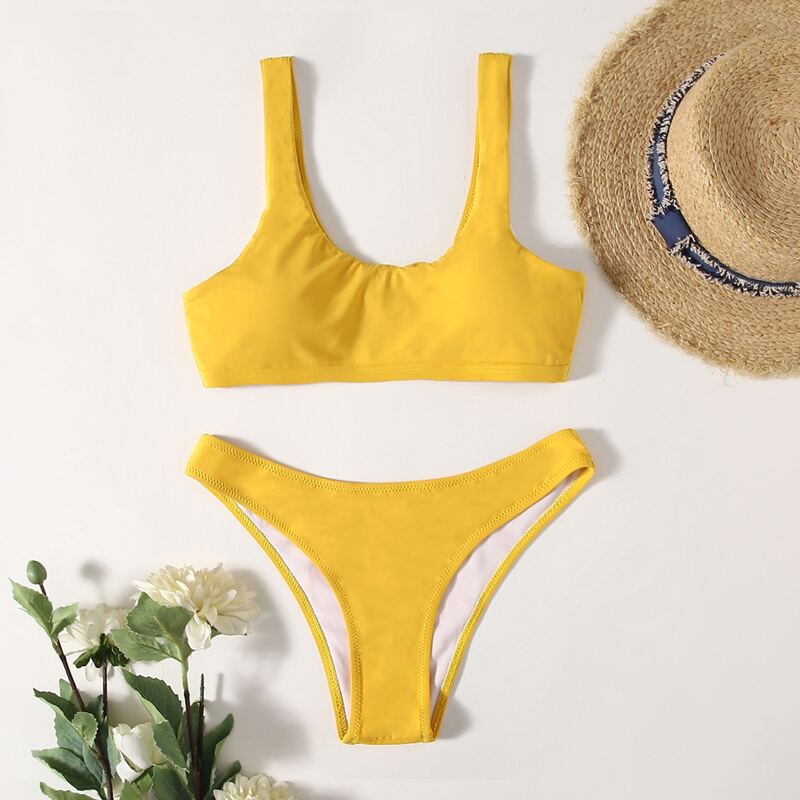 

Solid Tank Bikini Swimsuit, Yellow