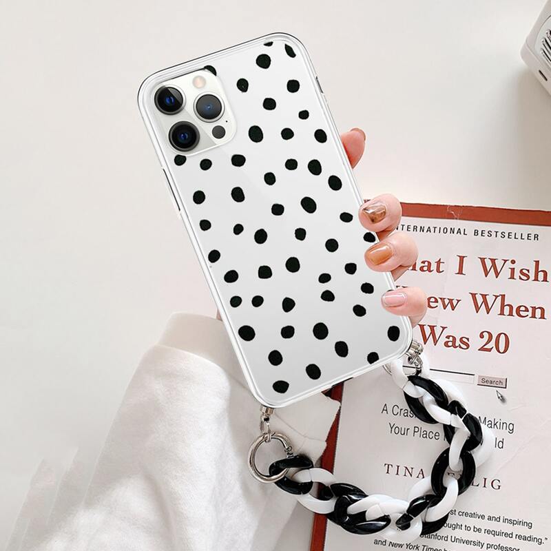 

Allover Print Phone Case With Chain, Black and white