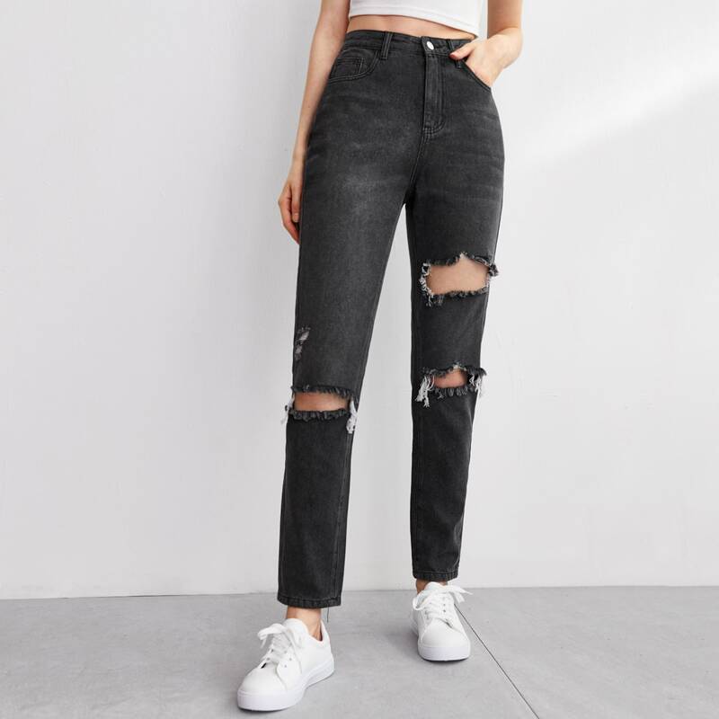 

Solid Ripped Jeans, Dark grey