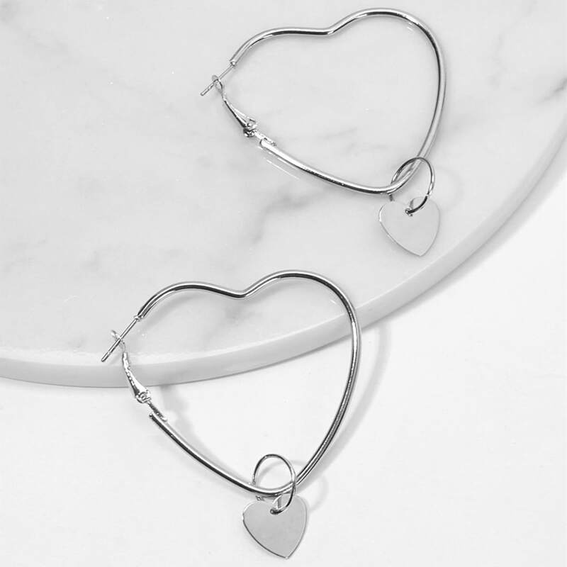 

1pair Heart Design Hoop Earrings, Silver