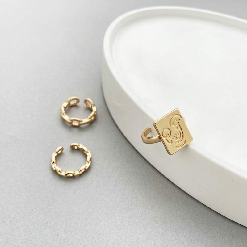 

3pcs Geometric Chain Design Ring, Gold