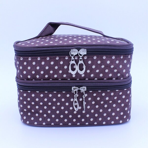 

Polka Dot Double-layer Makeup Bag, Coffee brown