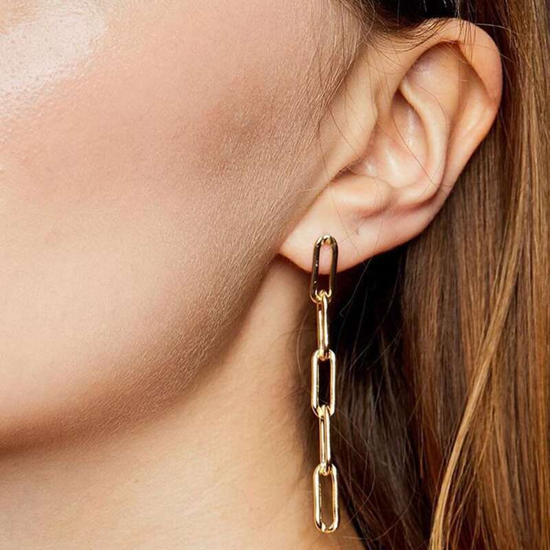 

1pair Chain Design Drop Earrings, Gold